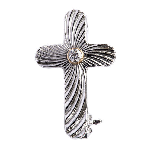 Clergy cross lapel pin in reeded 925 silver 1