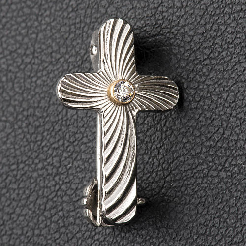 Clergy cross lapel pin in reeded 925 silver 2