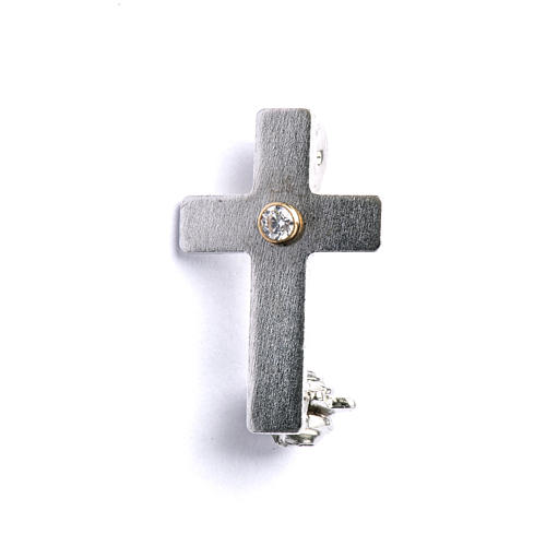 Lapel pin classic priest cross in 925 silver with zircon 1