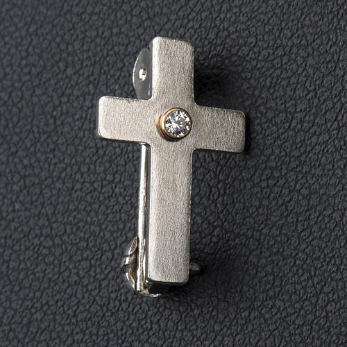 Lapel pin classic priest cross in 925 silver with zircon 2