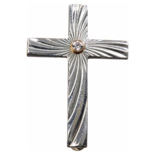 Lapel pin priest cross in 925 silver with zircon 4