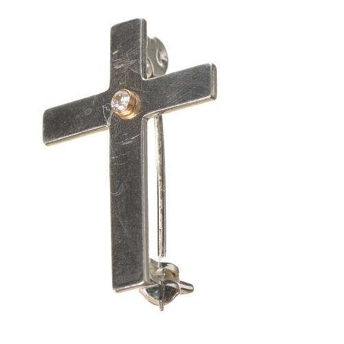 Lapel pin priest cross in 925 silver with zircon 8