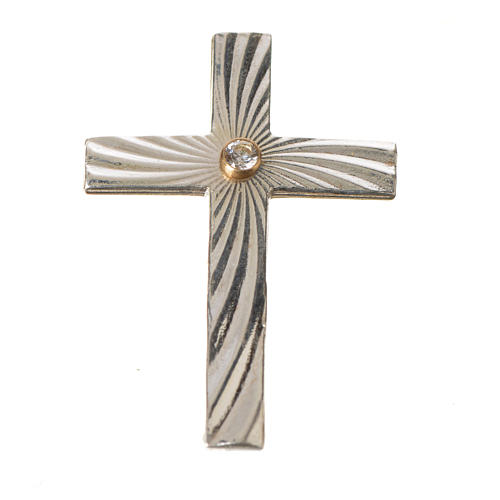 Clergy cross lapel pin in 925 silver with zircon 7
