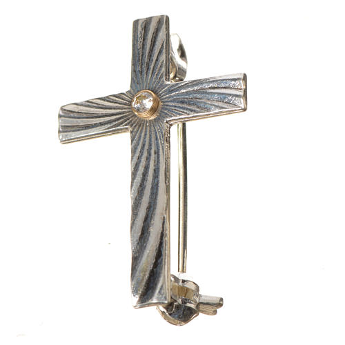 Clergy cross lapel pin in 925 silver with zircon 8
