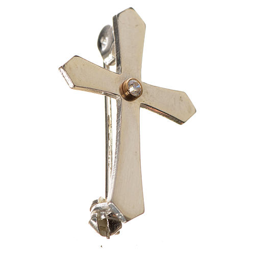Clergy cross lapel pin with pointed edges in 925 silver zircon 2