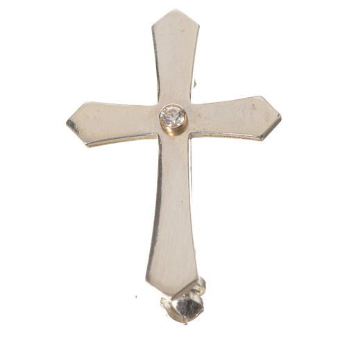 Clergy cross lapel pin with pointed edges in 925 silver zircon 4