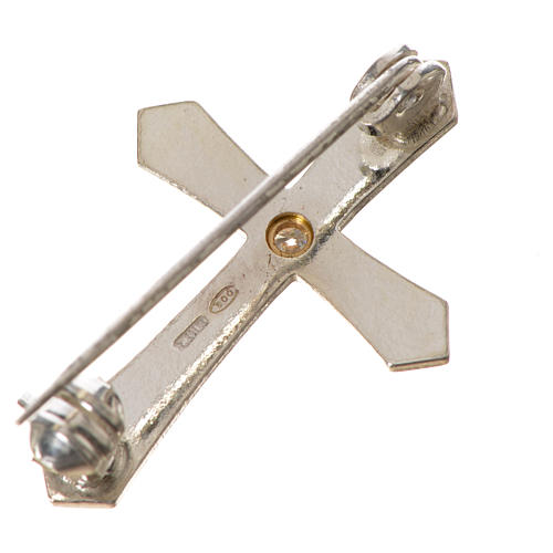 Clergy cross lapel pin with pointed edges in 925 silver zircon 6