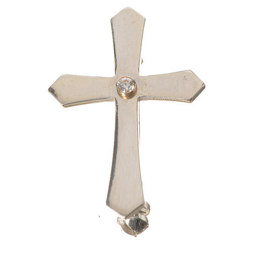 Clergy cross lapel pin with pointed edges in 925 silver zircon 1
