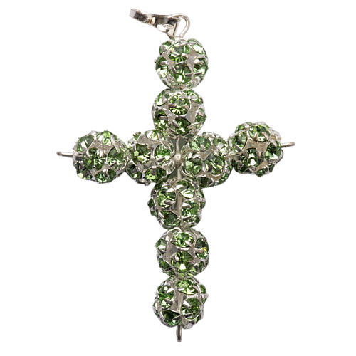 Pendant cross, green strass ball diam. 0,31in 1