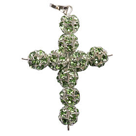 Croix argent strass verts 8 mm