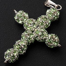 Croce argento Strass verde 8 mm