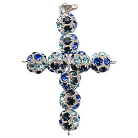 Pendant cross, multicoloured blue strass ball diam. 0,31in