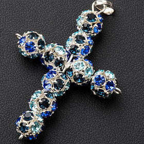 Pendant cross, multicoloured blue strass ball diam. 0,31in