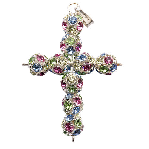 Pendant cross, multicoloured strass ball diam. 0,24in 1