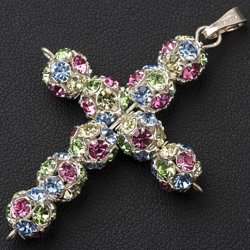 Pendant cross, multicoloured strass ball diam. 0,24in 2