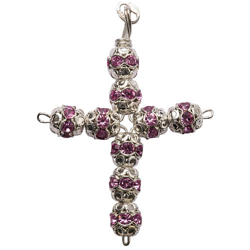 Pendant cross, pink strass diam. 0,24in with split pins 1