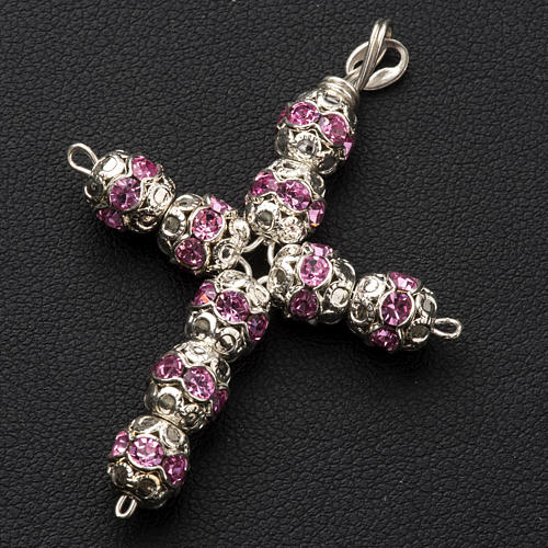 Pendant cross, pink strass diam. 0,24in with split pins 2