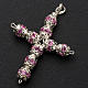 Pendant cross, pink strass diam. 0,24in with split pins s2