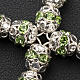 Pendant cross, green strass diam. 0,24in with split pins s3