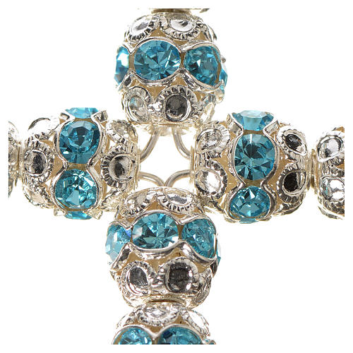 Croix argent strass bleu ciel 2