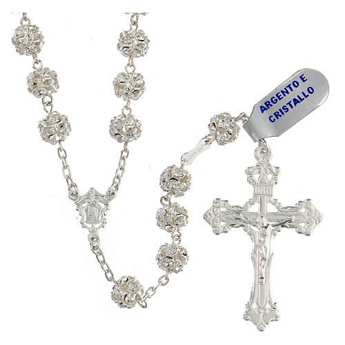 Rosary beads in 925 silver with 8mm beads encrusted with crystals 1