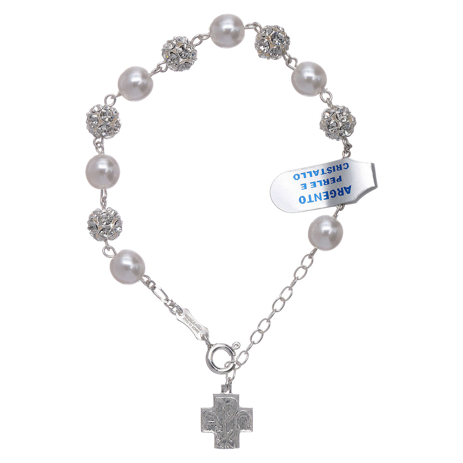 Bracelet One Decade rosary beads, rhinestones pearl 925silver | online ...