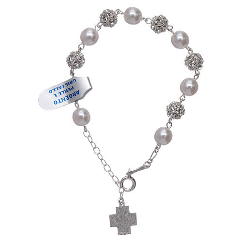 Bracelet One Decade rosary beads,  rhinestones pearl 925silver 2