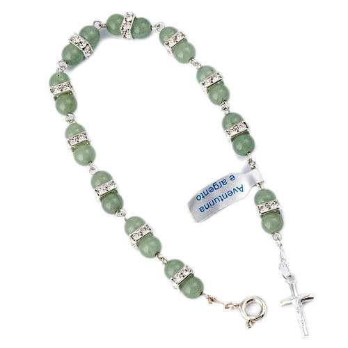 Bracelet, One Decade rosary beads, Aventurine and 925 silver 1