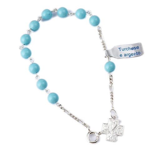 Bracelet, One Decade rosary beads, Turquoise and 925 silver 1