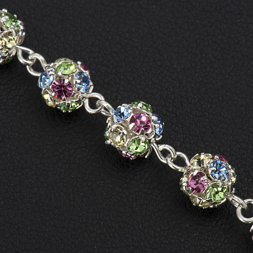 Bracelet, One Decade rosary beads, multicoloured rhinestone ball 3