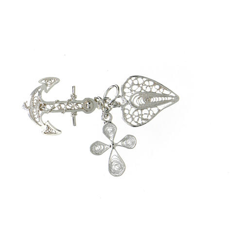 Bracciale Con Ciondolo Fede Speranza E Carità - Holyart, Argento 925 E Corda Nera, Regolabile, 2.44 Gr, Simbolo Religioso