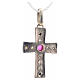 Pendant Romanesque cross, sterling silver, rhinestones, red ston s6