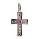 Pendant Romanesque cross, sterling silver, rhinestones, red ston s3