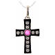 Pendant Romanesque cross, sterling silver, rhinestones, red ston s4