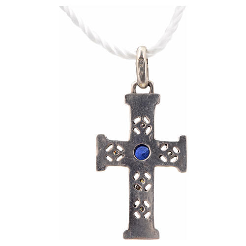 Pendant Romanesque cross, sterling silver, stone, silver finish 6