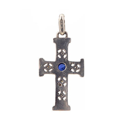 Pendant Romanesque cross, sterling silver, stone, silver finish 3