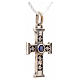Pendant Romanesque cross, sterling silver, stone, silver finish s5