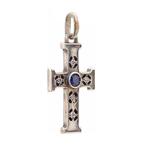 Cruz románica con piedra en plata 925 acabado plateado 2