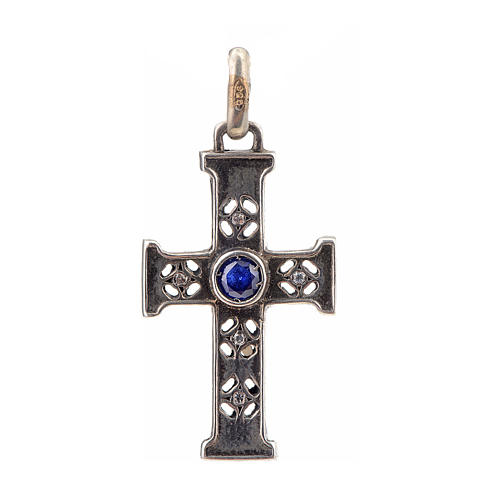Croce romanica con pietra in argento 925 finitura argentata 1