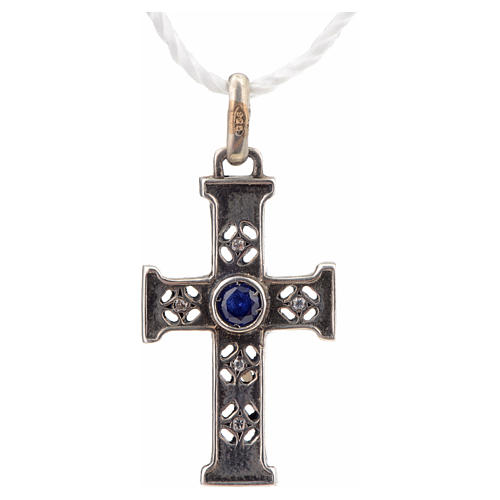 Pendant Romanesque cross, sterling silver, stone, silver finish 4