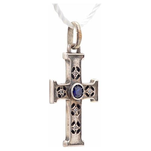 Pendant Romanesque cross, sterling silver, stone, silver finish 5