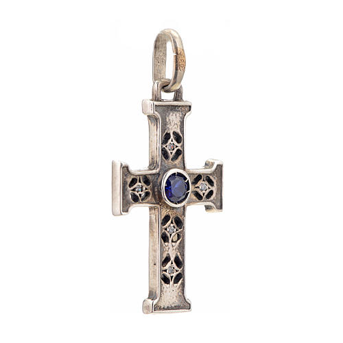 Pendant Romanesque cross, sterling silver, stone, silver finish 2