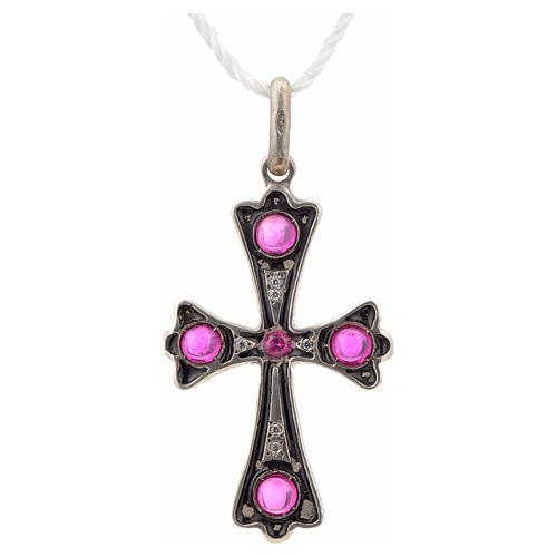 Pendant cross in sterling silver with red stones 4