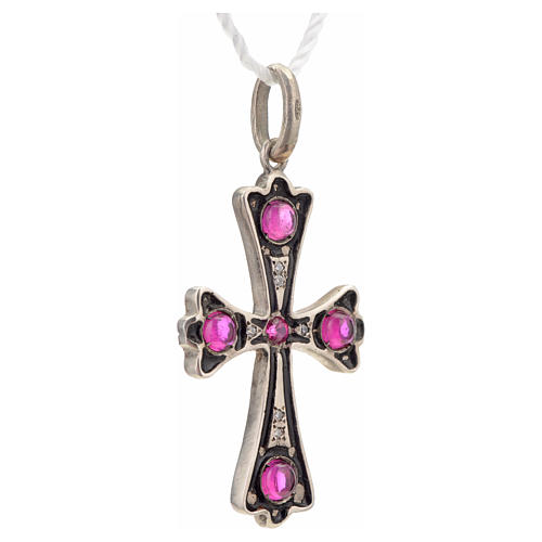 Pendant cross in sterling silver with red stones 5