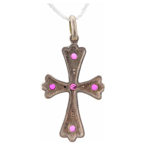 Pendant cross in sterling silver with red stones 6