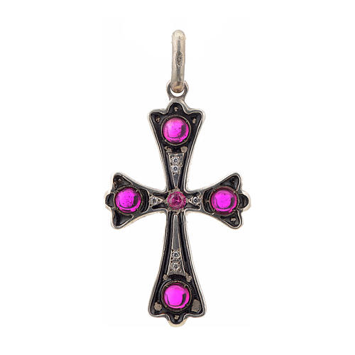 Pendant cross in sterling silver with red stones 1