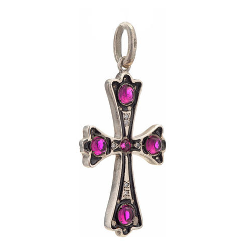 Pendant cross in sterling silver with red stones 2