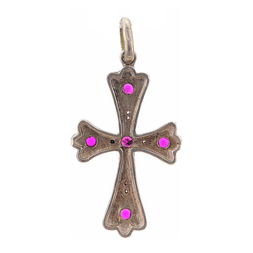 Pendant cross in sterling silver with red stones 3