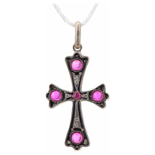 Croce argento 925 con pietre rosse 4
