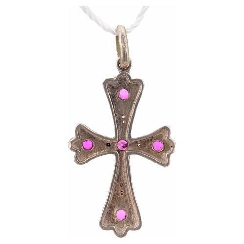 Croce argento 925 con pietre rosse 6